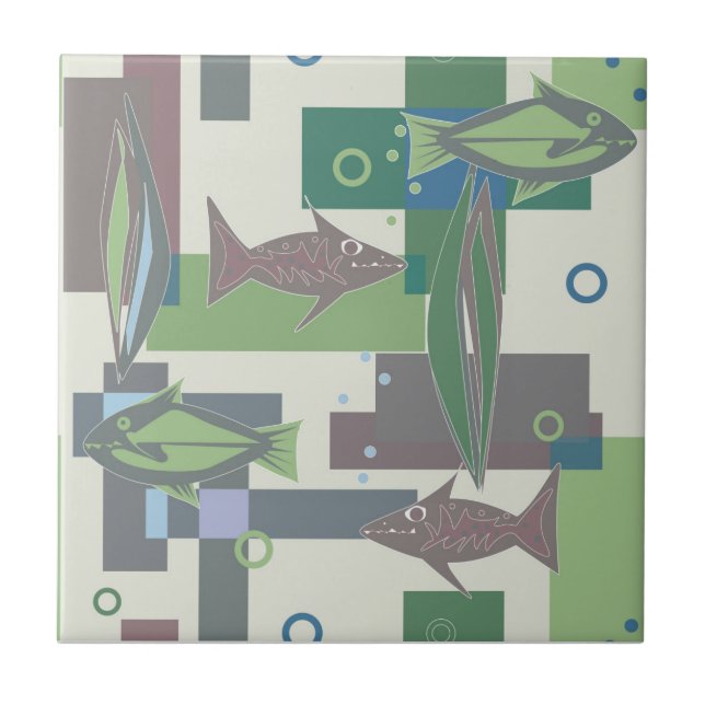 Hakki ornament with fish. ceramic tile (Front)