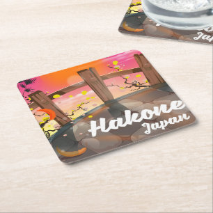Hakone japan blossom poster. square paper coaster