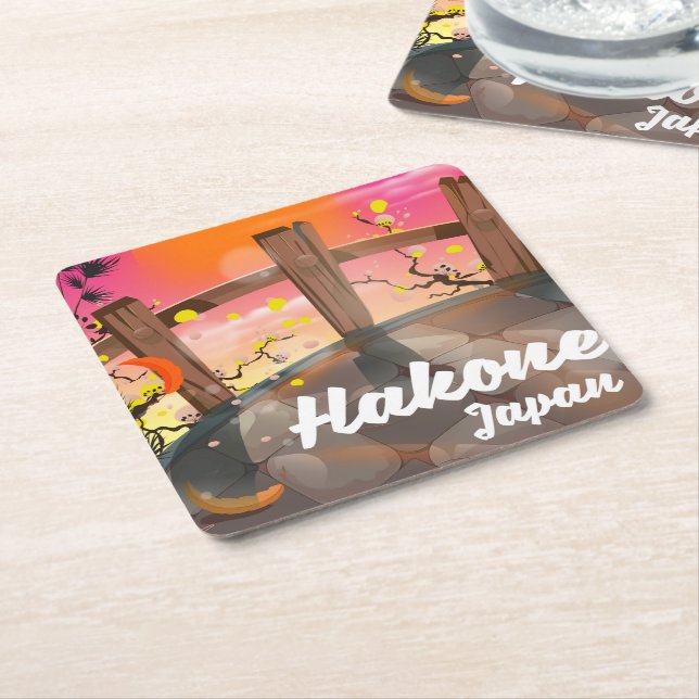 Hakone japan blossom poster. square paper coaster (Angled)