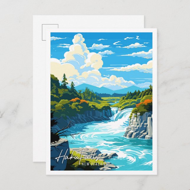 Haku Falls New Zealand vintage travel illustration Postcard (Front/Back)