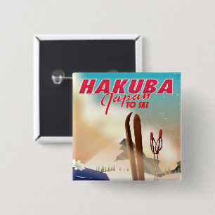 Hakuba Japanese travel poster. 15 Cm Square Badge