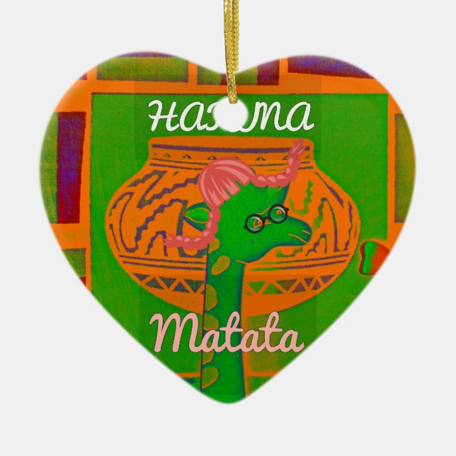 Hakuna Giraffe Art Print Ceramic Tree Decoration (Front)