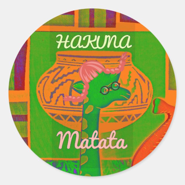 Hakuna Giraffe Art Print Classic Round Sticker (Front)
