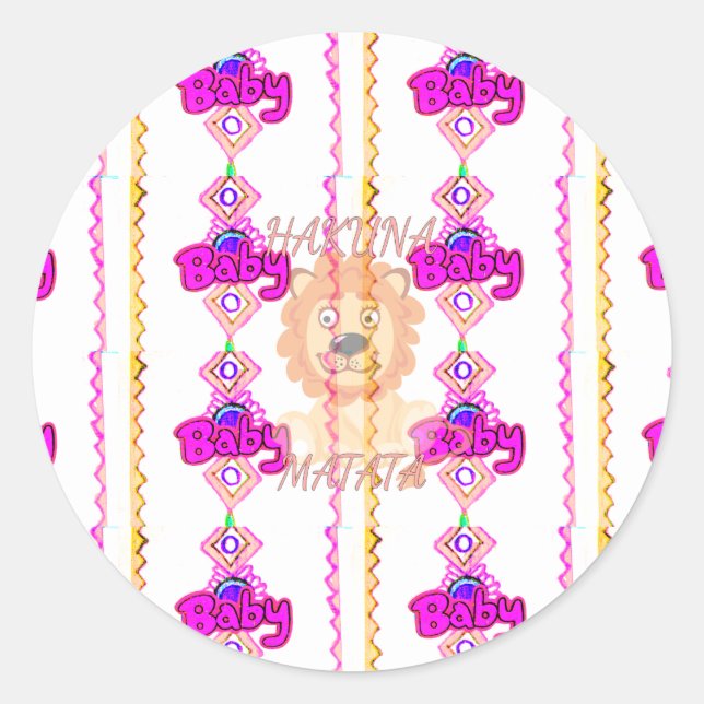 Hakuna Matata: Beautiful Baby Lion Design Motif Classic Round Sticker (Front)