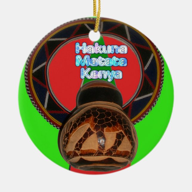 Hakuna Matata Kenya Art Print Ceramic Tree Decoration (Front)