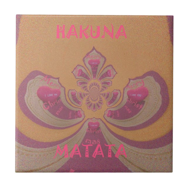 Hakuna Matata Merry Christmas lovely hearts design Ceramic Tile (Front)