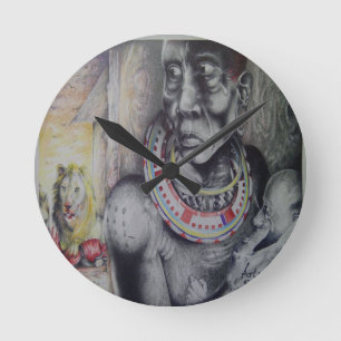 Hakuna Matata with Lions and Masai.jpg Round Clock