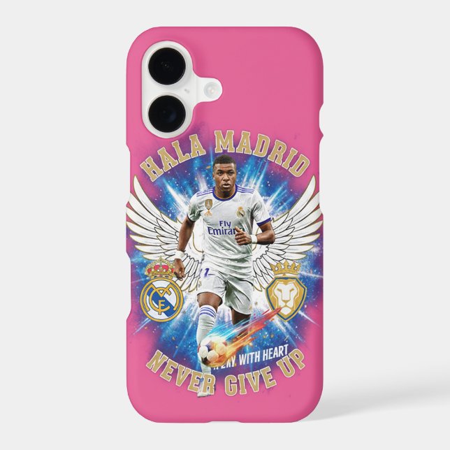 Hala Madrid Never Give Up Pink iPhone 17 Case (Back)