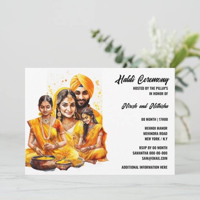 Haldi ceremony bride groom family pre wedding  invitation (Standing Front)