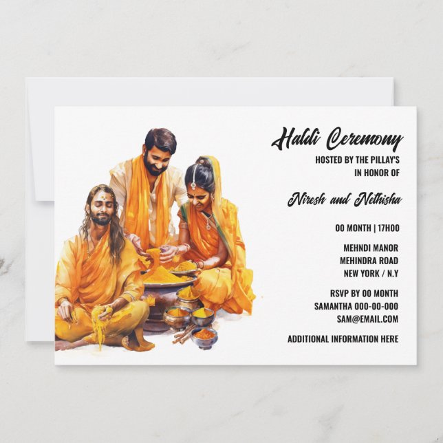 Haldi ceremony indian turmeric bride groom wedding invitation (Front)