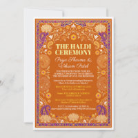 Haldi Function Invitation Orange Purple Floral
