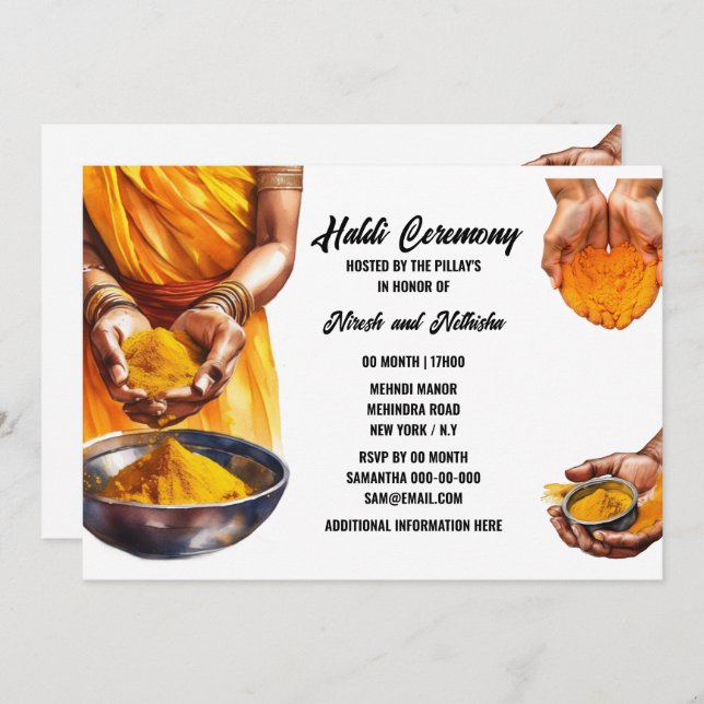 Haldi hands turmeric Indian wedding ceremony chic Invitation (Front/Back)