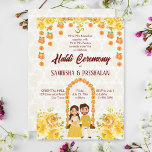 Haldi Indian pre wedding cute Hindu couple yellow  Invitation<br><div class="desc">Haldi Indian pre wedding cute Hindu couple yellow flowers invitation template.</div>