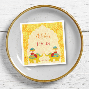 Haldi Indian wedding elephants yellow Napkin