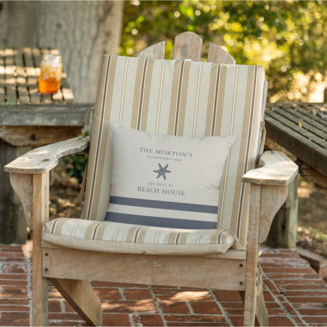 Hale Blue and Beige Starfish Family Beach House Cushion (Chair)