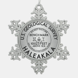 Haleakala National Park Benchmark Bench Mark USGS Snowflake Pewter Christmas Ornament