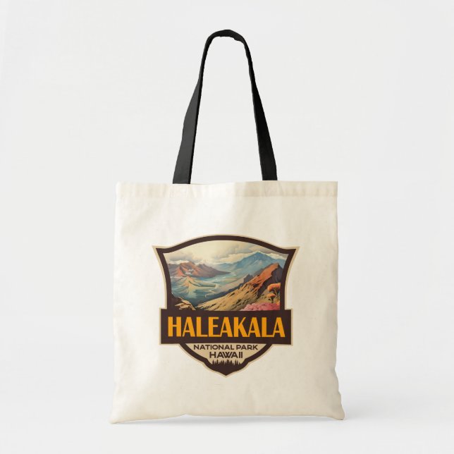 Haleakala National Park Illustration Retro Badge Tote Bag (Front)