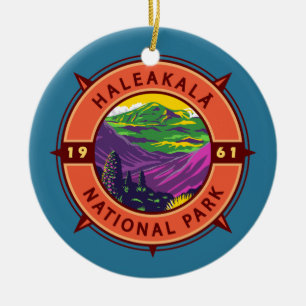 Haleakala National Park Retro Compass Emblem Ceramic Ornament