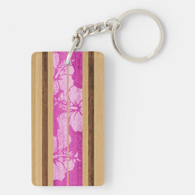 Haleiwa Surfboard Hawaiian Faux Wood Keychains (Back)