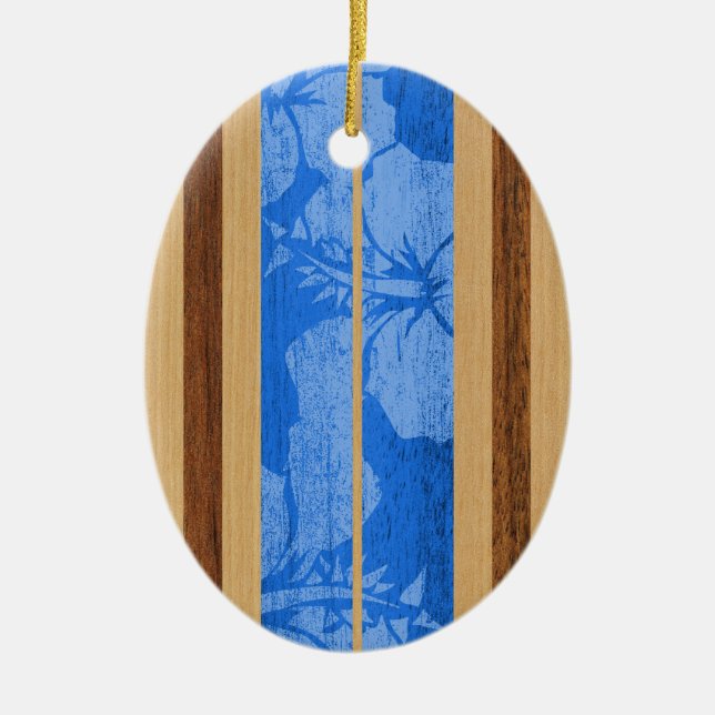 Haleiwa Vintage Faux Wood Surfboard Ornament (Front)