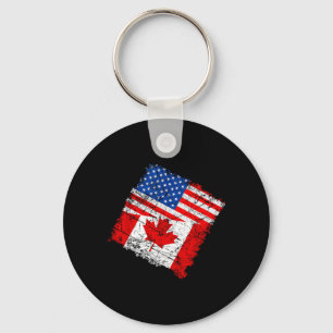 Half Aamerican And Canadian Usa Maple Leaf Flag Key Ring