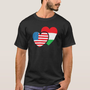 Half American And Hungarian Hungary Usa Flag Heart T-Shirt