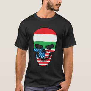 Half American And Hungarian Hungary Usa Flag Skull T-Shirt