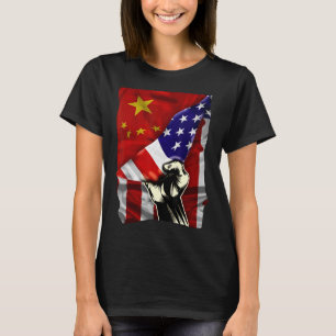 Half American Flag Chinese ROOTS USA Flag China DN T-Shirt