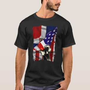 Half American Flag Dominican ROOTS USA Flag Dom Re T-Shirt