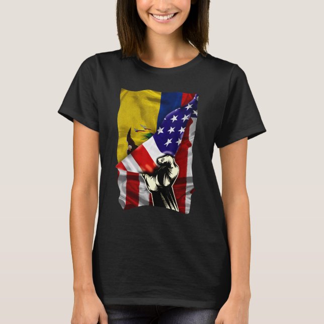 Half American Flag Ecuadorian ROOTS USA Flag Ecuad T-Shirt (Front)