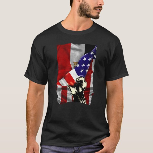 Half American Flag Egyptian ROOTS USA Flag Egypt D T-Shirt (Front)