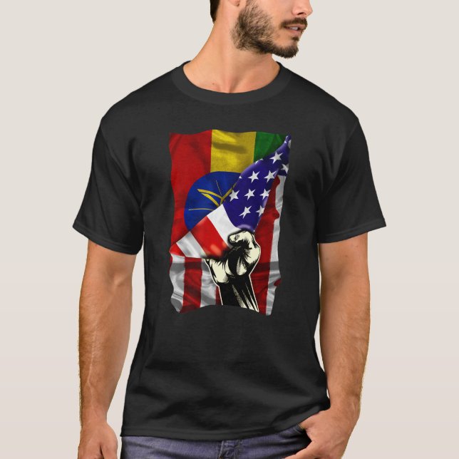 Half American Flag Ethiopian ROOTS USA Flag Ethiop T-Shirt (Front)