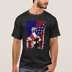 Half American Flag Haitian ROOTS USA Flag Haiti DN T-Shirt