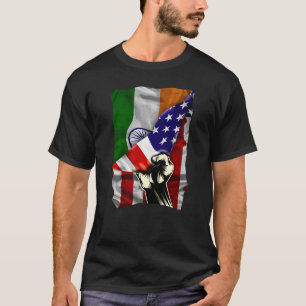 Half American Flag Indian ROOTS USA Flag India DNA T-Shirt