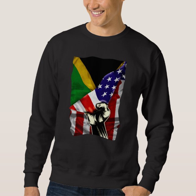 Half American Flag Jamaican ROOTS USA Flag Jamaica Sweatshirt (Front)