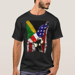 Half American Flag Jamaican ROOTS USA Flag Jamaica T-Shirt