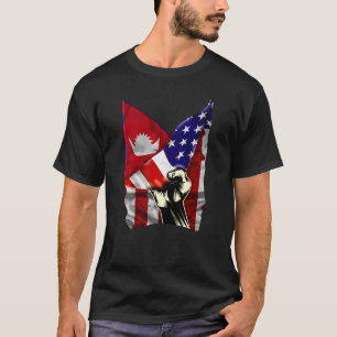 Half American Flag Nepalese ROOTS USA Flag Nepal D T-Shirt