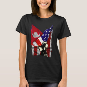 Half American Flag Nepalese ROOTS USA Flag Nepal D T-Shirt