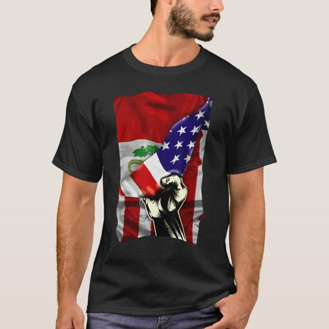 Half American Flag Peruvian ROOTS USA Flag Peru DN T-Shirt (Front)