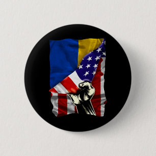 Half American Flag Ukrainian Roots Usa Flag Ukrain 6 Cm Round Badge