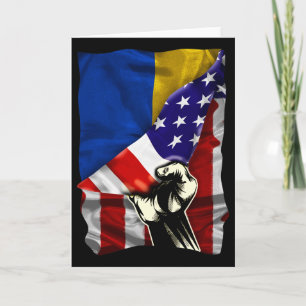 Half American Flag Ukrainian Roots Usa Flag Ukrain Card
