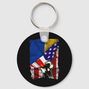 Half American Flag Ukrainian Roots Usa Flag Ukrain Key Ring