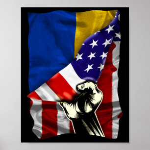 Half American Flag Ukrainian Roots Usa Flag Ukrain Poster