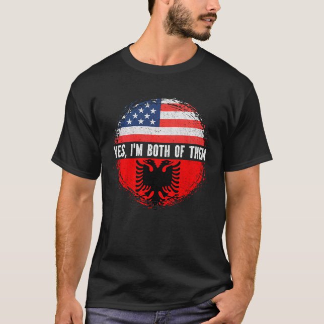 Half American Half Albanian USA Flag Albania  T-Shirt (Front)