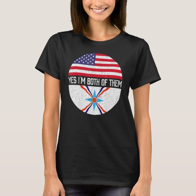 Half American Half Assyrian Usa Flag Family Herita T-Shirt (Front)