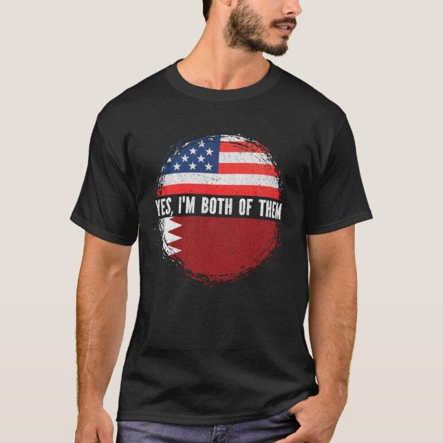 Half American Half Bahraini USA Flag Bahrain  T-Shirt (Front)
