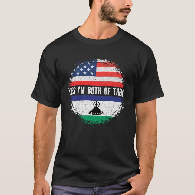 Half American Half Basotho USA Flag Lesotho  T-Shirt (Front)