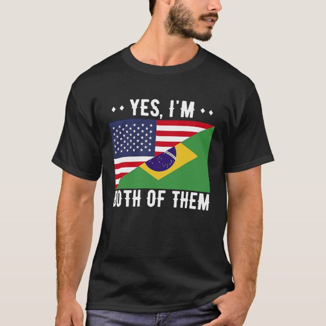 Half American Half Brazilian USA Brazil Flag T-Shirt (Front)