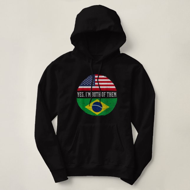 Half American Half Brazilian USA Flag Brazil Herit Hoodie (Design Front)