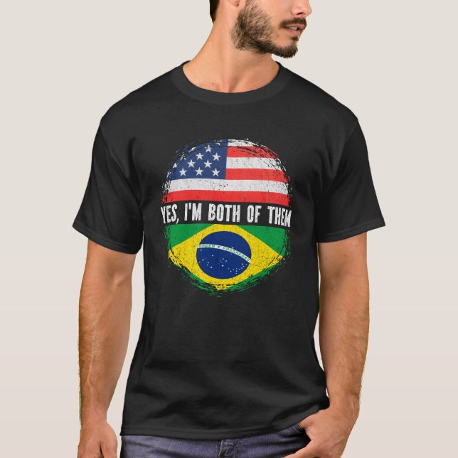 Half American Half Brazilian USA Flag Brazil  T-Shirt (Front)